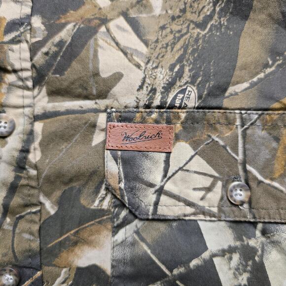 Woolrich Shirt Mens Large Camo Realtree Hardwoods Short Sleeve Outdoor Hunting - Picture 2 of 10